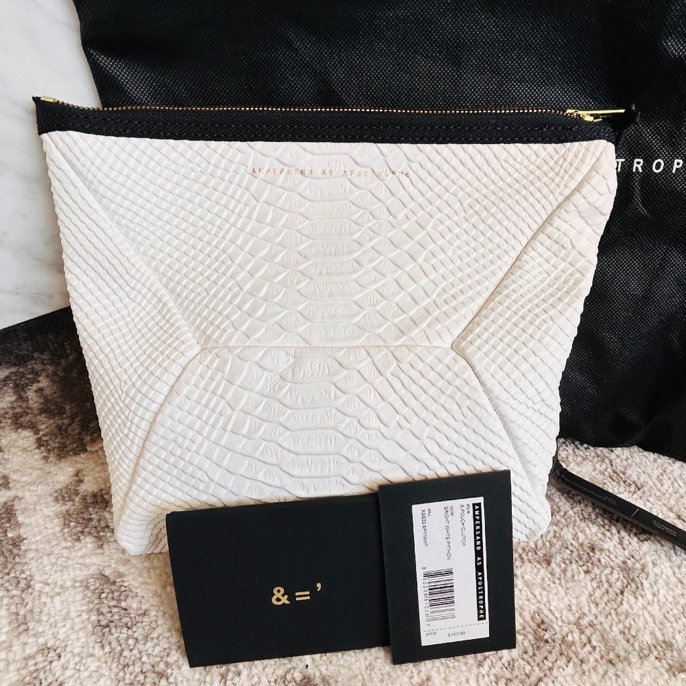 ✨ Ampersand As Apostrophe Python Embossed Clutch/Pouch – White – NEW w/ Tags